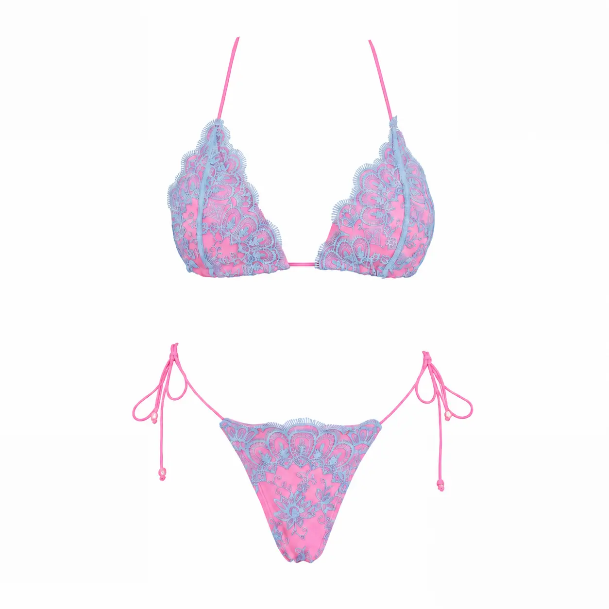 2026 new women’s lace tie mini bikini two-piece set—fashionable, sexy color-block design; two-piece swimsuit set for holidays, casual beachwear, pool parties, and hot springs wear.