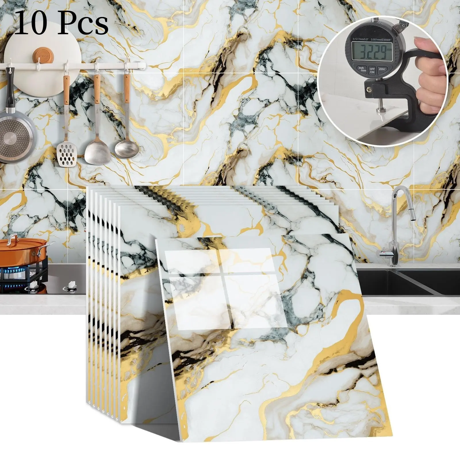 Self-Adhesive Marble Tile Stickers Set, Waterproof PVC Wall Decor, Durable Floor Tiles, Easy to Apply and Remove, Perfect for Living Room Kitchen Bathroom, Home Decor