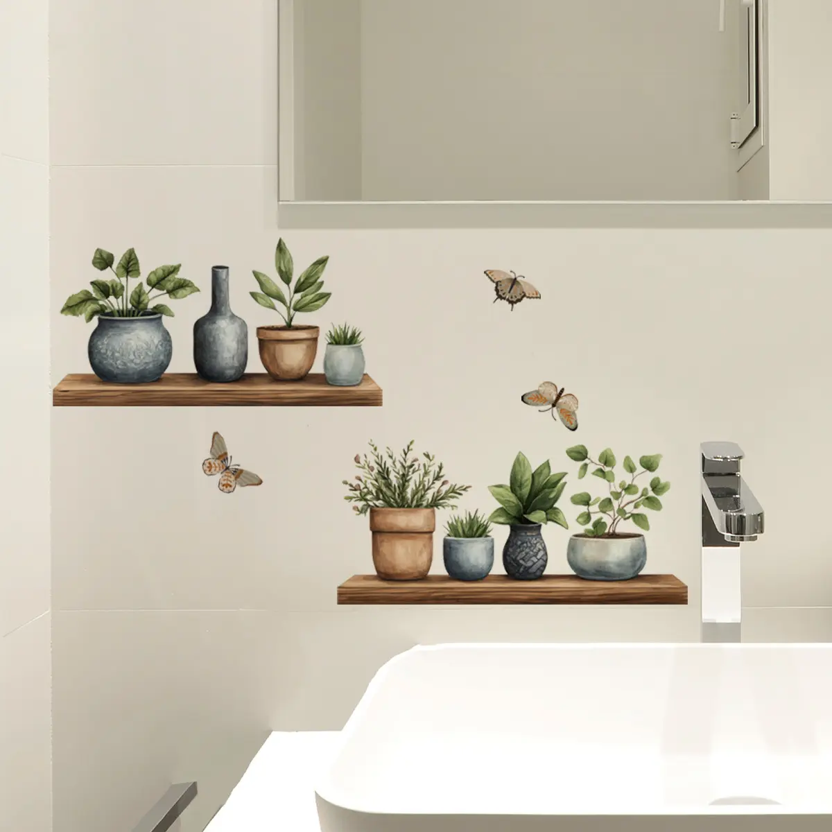 A set (30*40cm*2pcs) of leaf and butterfly 2D flat wall stickers, Decorative Decal, Adhesive Decals, for home decoration, self-adhesive, M21180-KR