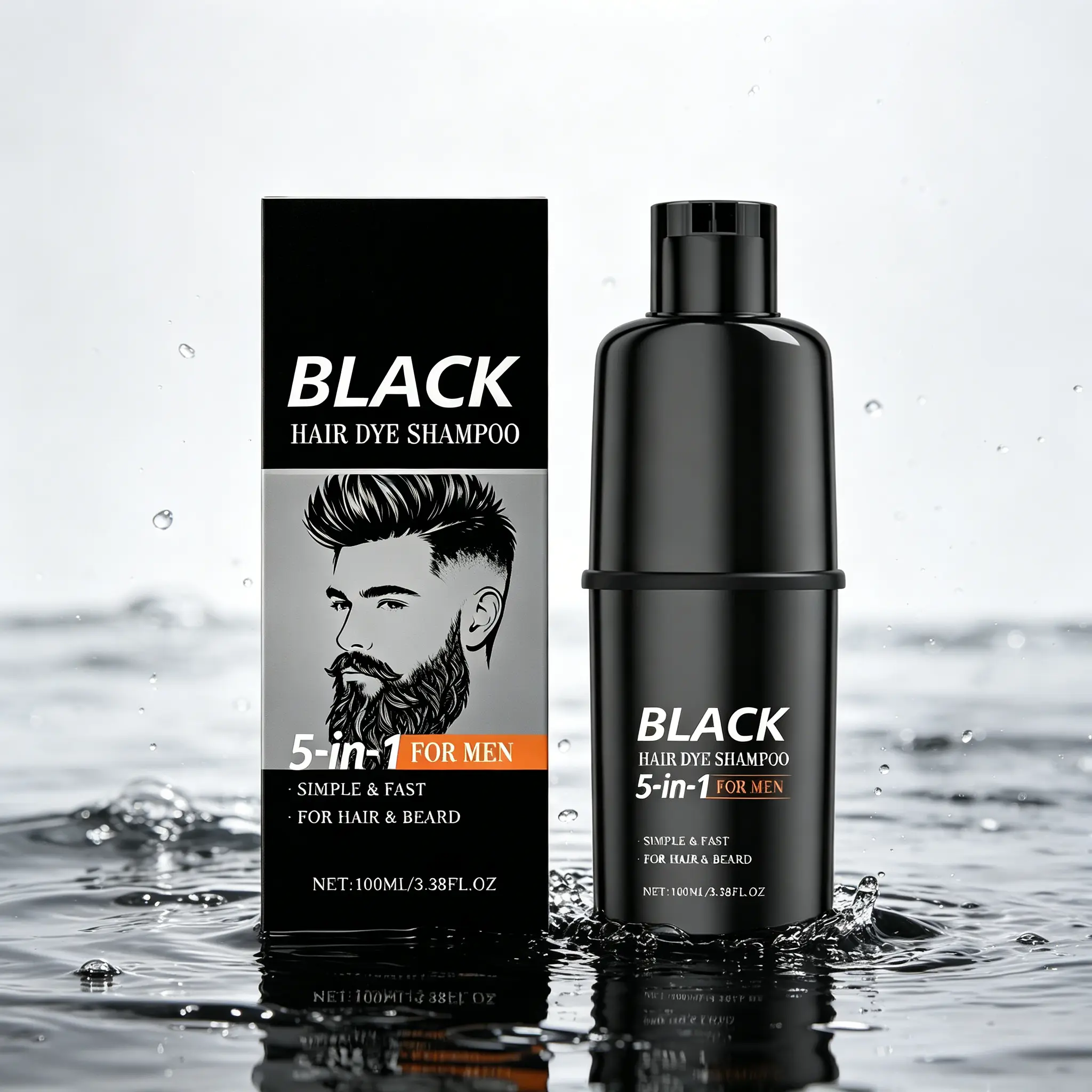 5-in-1 Black Hair Color Shampoo 100ml – Easy At-Home Tint for Men, Simple Hair & Beard Color Application