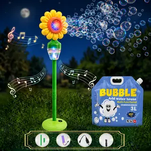 [Children's Day gifts ] New Sunflower Automatic Bubble Machine Includes Bubble Solution – Standing & Handheld 2-in-1, Adjustable Height Bubble Blower with Lights & Music, Rechargeable Outdoor Toy for Kids for Parties, Birthdays, Weddings, Easter Gift