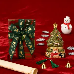 Ceramic Christmas Tree Candle Holder & Trinket Box Hand-painted bear design, scented candle jar with gift box — perfect for Christmas decor or a Valentine’s Day gift Candlestick Decorative