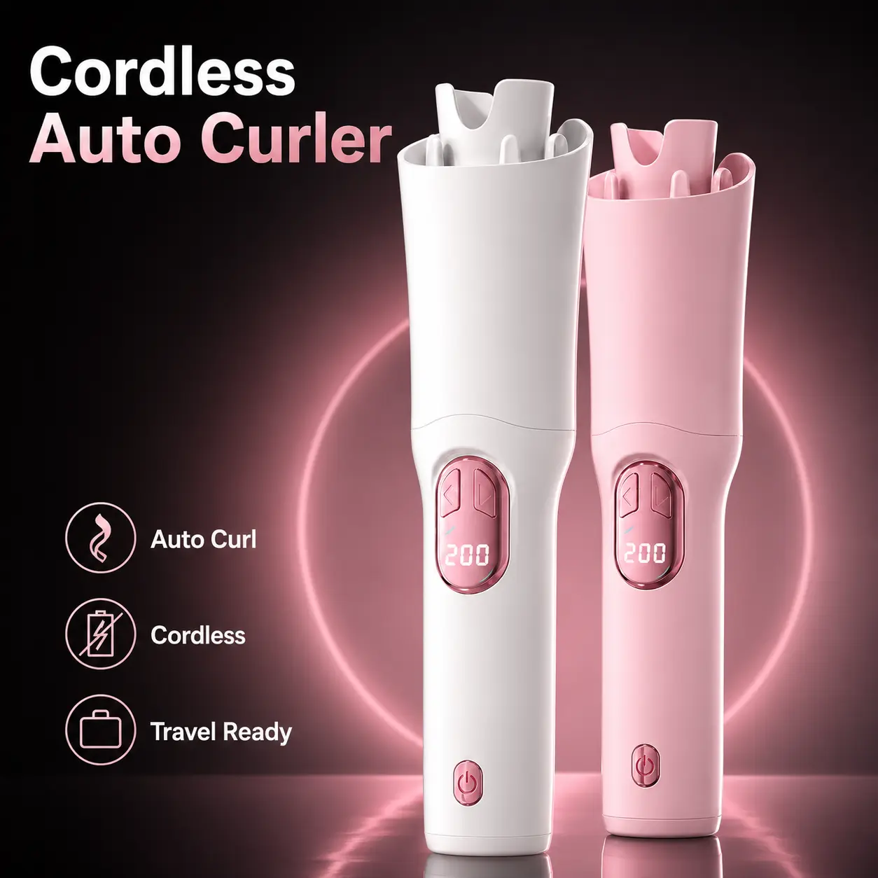 32mm Cordless Automatic Curling Iron, USB Rechargeable Ceramic Hair Curler Portable Travel Curling Wand for Beach Waves Beauty Tools