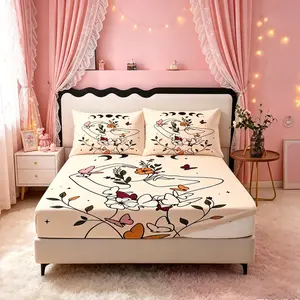 3-piece Butterfly Flower Line Full Package Bed Sheet Set, Bedroom, Room, Girls' Dormitory Decoration, 1 Bed Sheet+2 Pillowcases (without Pillow Core)