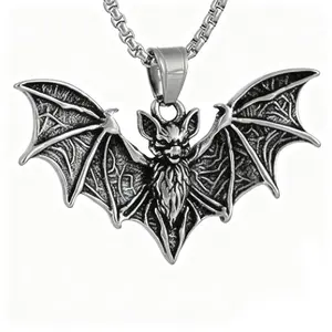 Jemant Bat Necklace For Men Women Boy Girls Fashion Gothic Goth Vintage Retro Cool Silver Bat Wing Charm Pendant Necklace Stainless Steel Box Chain Non Tarnish Waterproof Jewelry Accessories Everydaystyle Halloween Cosplay Party Prom Father Day Gift Ideas