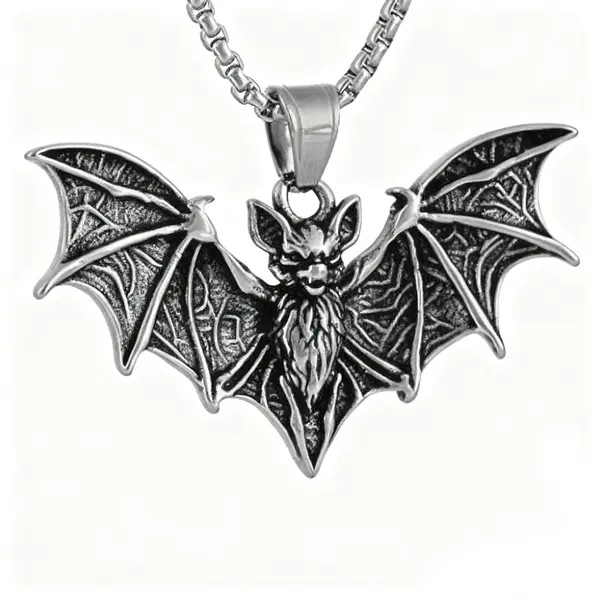 Jemant Bat Necklace for Men Stainless Steel Box Chain Gothic Goth Punk Cool Animal Bat Wing Charm Pendant Necklace Non Tarnish Waterproof Hypoallergenic Jewelry Accessories Halloween Cosplay Party Gift For Bro Bf Bat Lovers