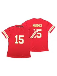 Women's American Football Jersey, V-Neck Breathable Chiefs #15 Rugby Jersey Short Sleeve T-Shirt, Sporty Loose-Fitting Casual Wear for Outdoor Sports,Gift for Training,Thanksgiving,Christmas,New Year, Jersey Shirts