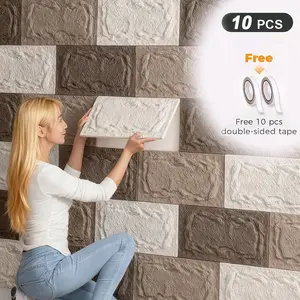3D Adhesive Stone Wall Panels, 5/10pcs, 10mm Thick PU Wall Boards, Wallboard, Inner Wall Decoration, Interior Wall Decoration, Faux Stone Wall Panels, Complex Fashionable 3D Wall Decor