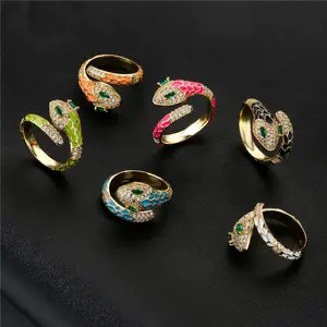 Fashion Gold Color Snake Ring For Women Girl Adjustable Exquisite Shiny Cubic Zirconia Finger Ring Wedding Jewelry Gift
