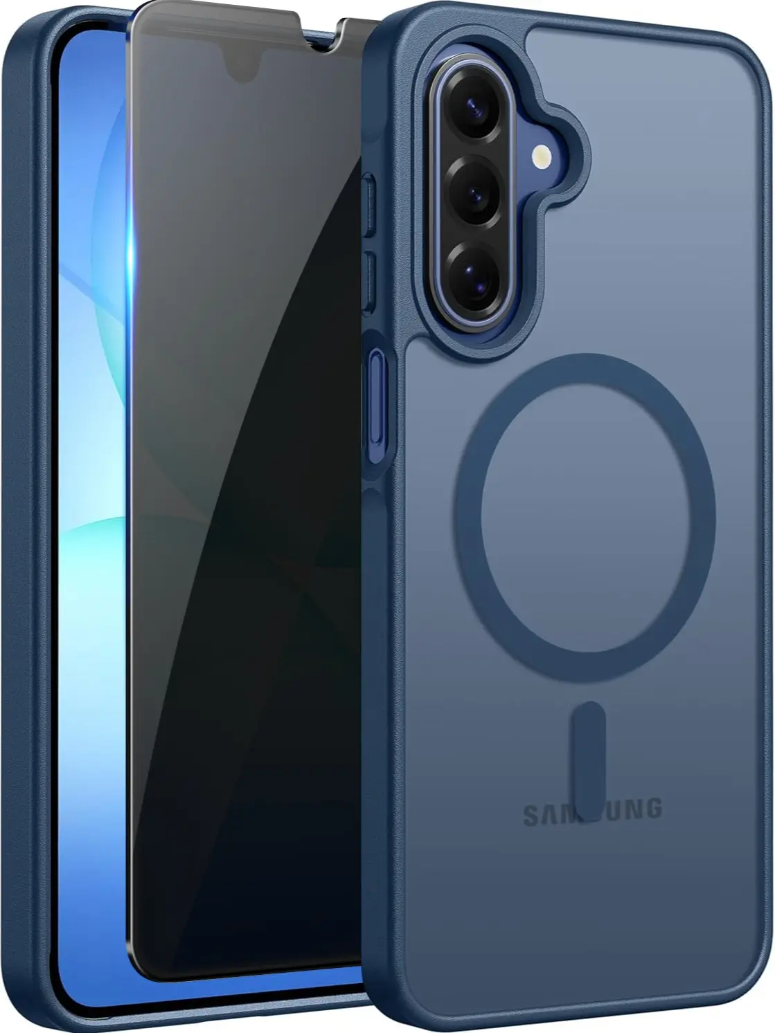 Magnetic MagSafe-Compatible Translucent Matte Protective Scratch-Resistant Slim Cellphone Casing Cover for Samsung Galaxy A16/A17 5G, with Privacy Screen Protector, Blue (Mobile Phone Accessories)