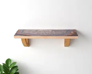 212 MAIN 36 in. Rectangular Gray & Natural Wood Agate Wall-Mount Bohemian Accent Shelf, Home Decor Shelf (1 Size)