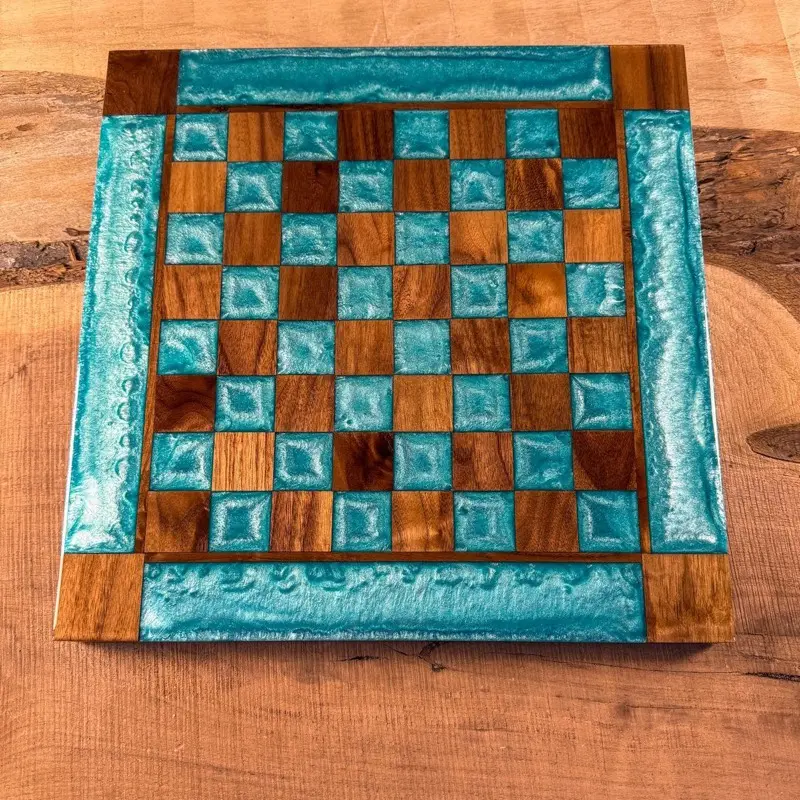 Turquoise Diamond Black Walnut Chess Board (INCLUDES PIECES)