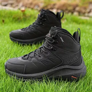 Men's waterproof tactical high-top work boots, ankle protection, durable and breathable fabric, suitable for both indoor and outdoor wear, black and brown safety style.