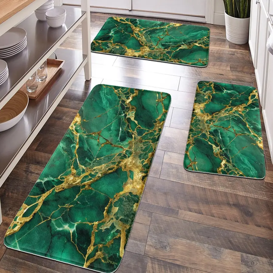 [Popular Choice]1 piece, bathroom decoration, Bathroom Decorative Mat, bathroom floor mat, bathroom anti-slip mat, kitchen floor mat, bathroom set, home decoration, green marble floor mat, simple and luxurious theme decoration, Bathroom Mats