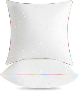 22 x 22 Outdoor  Pillow Inserts with Rainbow Stitched Edges,  Down Alternative Filling for Patio, Poolside and Yard - Pack of 2, White