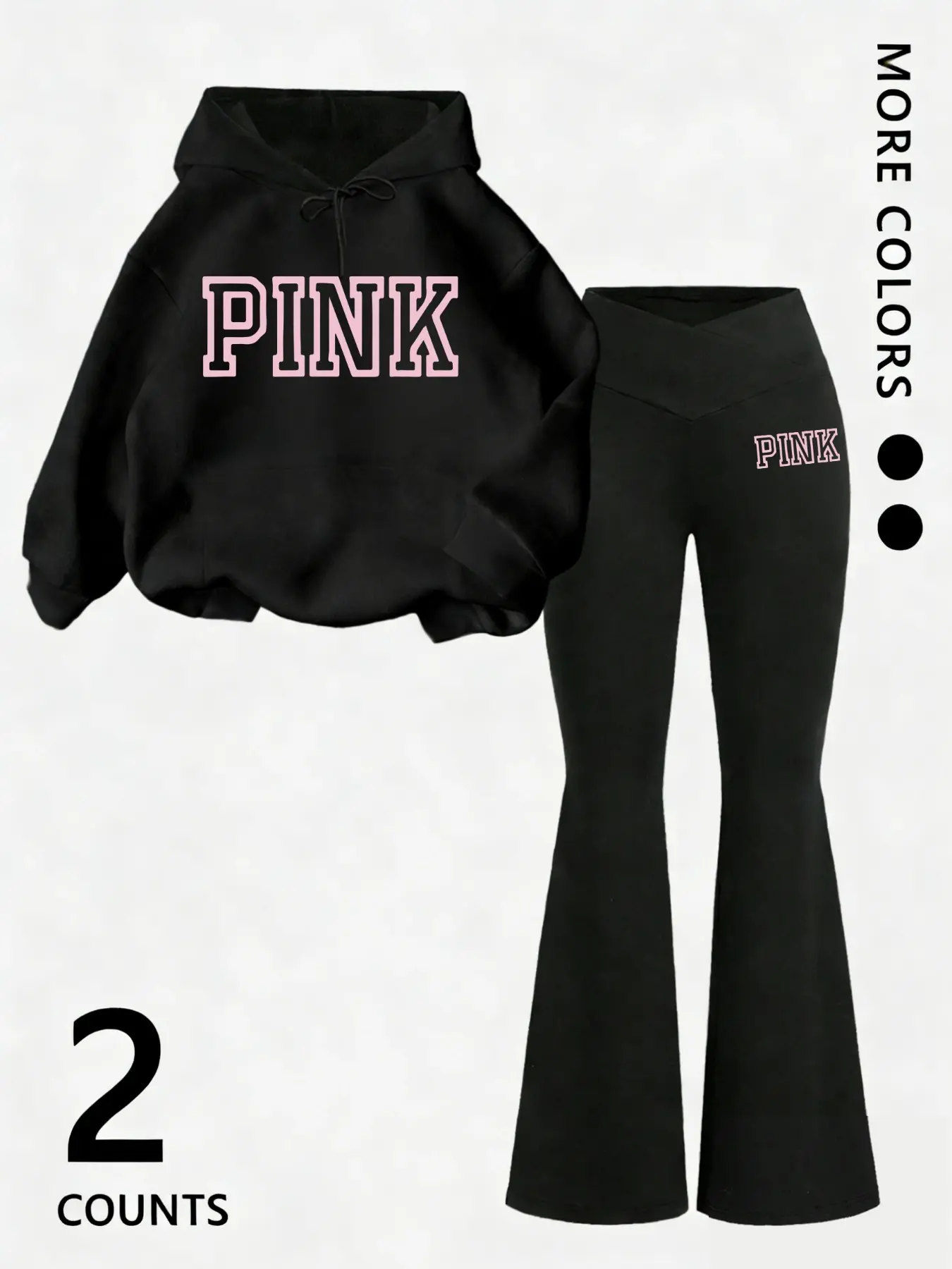 Women's pink cartoon print hooded sweatshirt and flared pants set, casual sportswear, long-sleeved hooded jacket and trousers, suitable for autumn and winter, everyday wear, indoor and outdoor sportswear, casual sportswear. Spring and summer outfits.