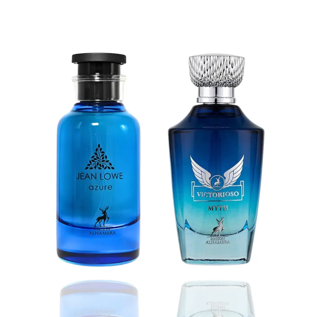 MAISON ALHAMBRA Multi-Scent Unisex 2-Piece Fragrance Bundle (Victorioso Myth, Jean Lowe Azure) - Scent Notes: Bergamot, Jasmine, Tonka, Sweet, Elegant, Smoky, Spicy, Bold, Breezy, Multi-Scent Unisex Fragrance