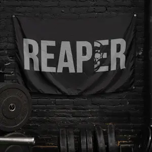 REAPER Gym Flag - Classic Black and White Design for Weight Training and Fitness Equipment, Durable 100% Nylon Material