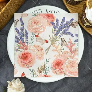 20/50pcs 2ply 33×33cm Rose Lavender Butterfly Print Party Napkins, Decorative Napkins, Disposable Paper Towels, Party Supplies, Ideal for Theme Parties, Company Team Building, Friend Gatherings
