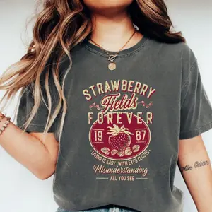 Old School Band Tees, Retro Graphic Tee, Beatle Strawberry Fields Rock Band Tee, Oversized Trendy Shirts