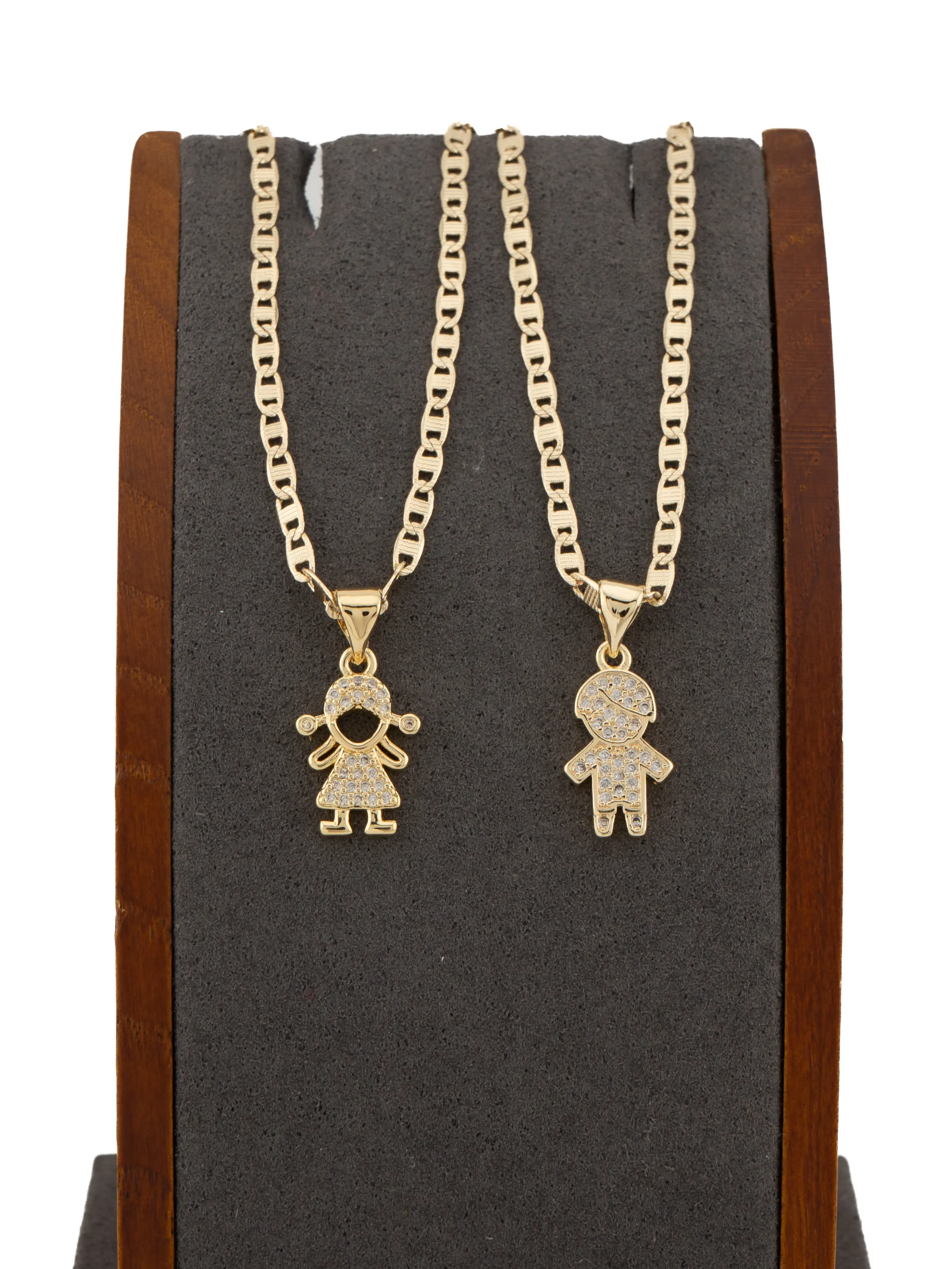 Gold-Plated Charm Necklace with Dainty Kid Silhouettes, Boy or Girl Pendant for Moms, Available in 18" or Classic Long 24" Link Chain, Casual Wear, Birthday Necklace, Radiant Glow, Chain & Link, Single Pendant, 18 Or 24 Inch Chain