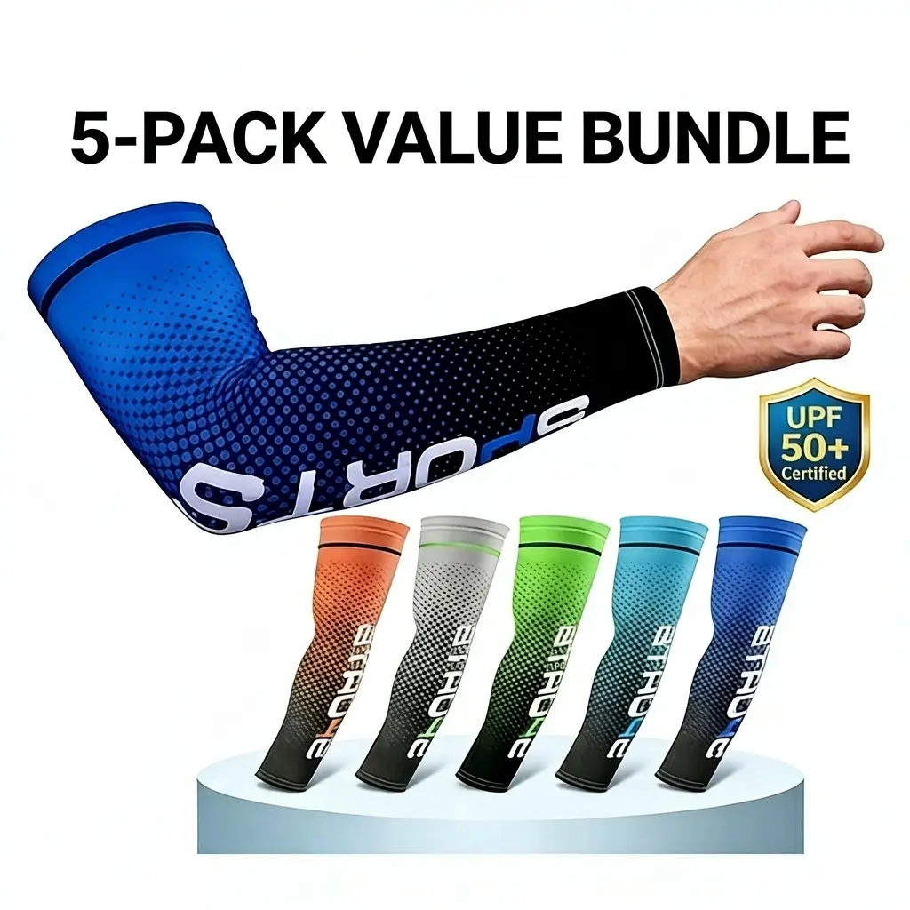 5 Pairs Athletic Solid Color Arm Sleeves, Unisex UV Sun Protection, Lightweight, Breathable & Cooling for Outdoor Sports