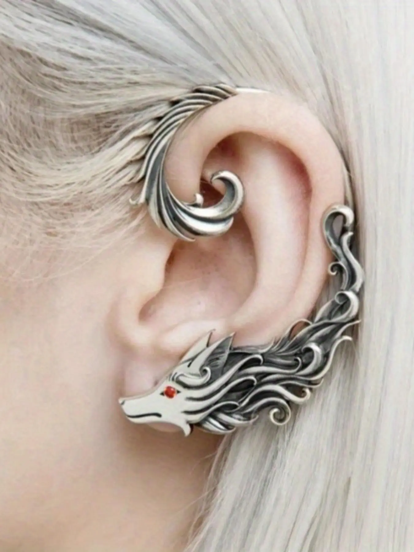 Vintage Wolf Design Full Ear Cuff Earcuff, Fashionable Statement Earrings for Women & Men, Trendy All-match & Exquisite Casual Trendy Jewelry for Birthday Gift