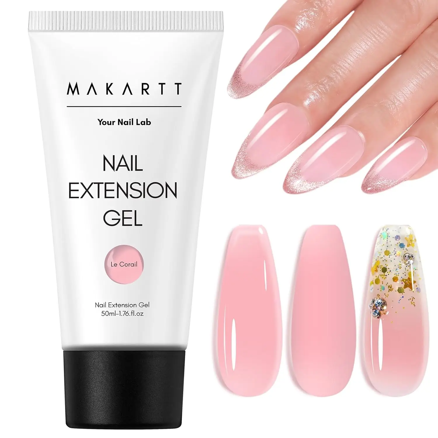 Makartt 50ML Polygel Nails Natural Pink Gel Builder - Nail Strengthener, Thick Consistency, Easy to Use, Long-Lasting Sculpture & Extension for Home Salon DIY
