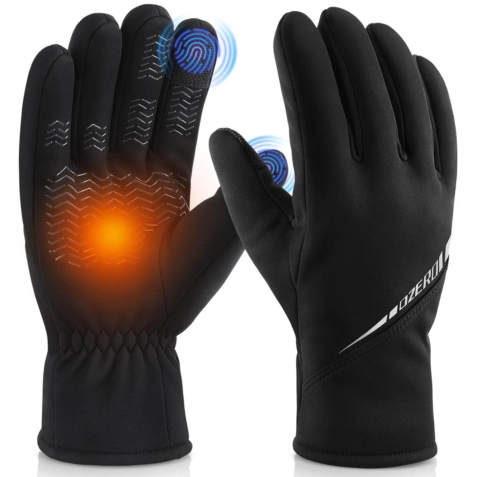 OZERO Winter Thermal Gloves for Men & Women, Water-Resistant with Fleece Lining, Touchscreen Fingertips, and Anti-Slip Silicone Palm for Driving & Running in Cold Weather, Gloves For Cold Weather, Heat Gloves