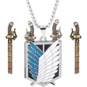 BASIC SUPPLY Anime AOT Wings of Freedom Pendant Necklace - Shingeki No Kyojin Legion Badge Anime Couple Chain- Men Boys Cosplay Fans Gifts (Wings of Liberty)