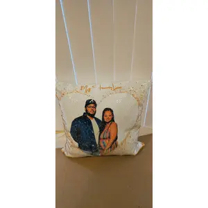 “Custom Sequin Photo Flip Pillow 17x17 | Pick Your Sequin Color – Personalized Double-Sided Sublimation Cushion for Valentine’s, Birthdays, Memorials, Weddings & More”