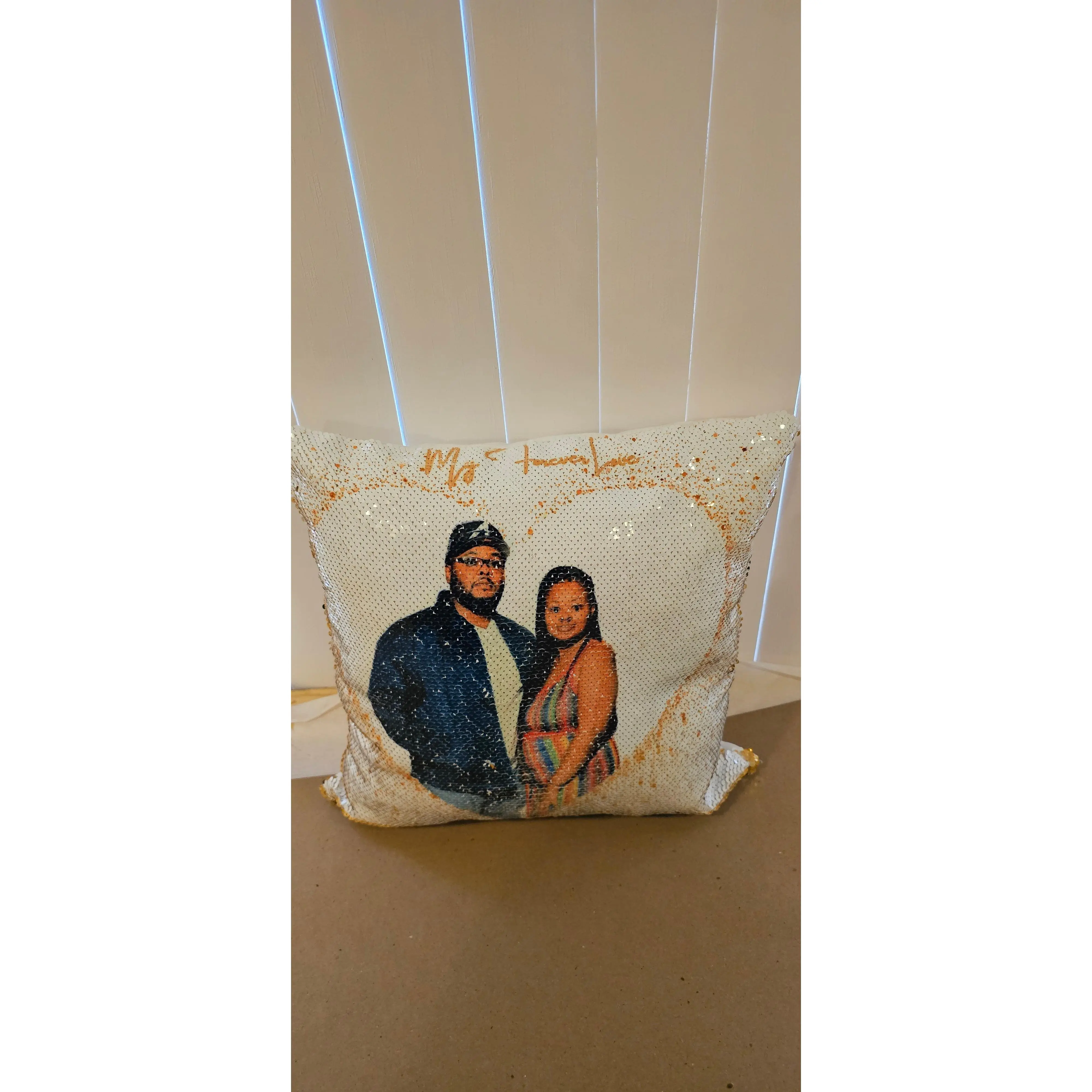 “Custom Sequin Photo Flip Pillow 17x17 | Pick Your Sequin Color – Personalized Double-Sided Sublimation Cushion for Valentine’s, Birthdays, Memorials, Weddings & More”