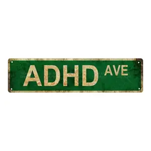 Adhd Avenue Metal Tin Sign, Durable Artistic Wall Decor for Home, Bar, Cafe & Garage, Garden Decoration Supplies, Vintage Garage Signs