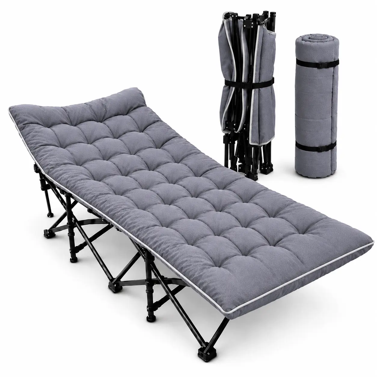 plus size Folding Camping Cot with Removable Mattress Pad, Heavy Duty Portable Bed for Camping, Guest Room, RV Travel, Picnic, Beach, Patio, Office Nap & Small Spaces