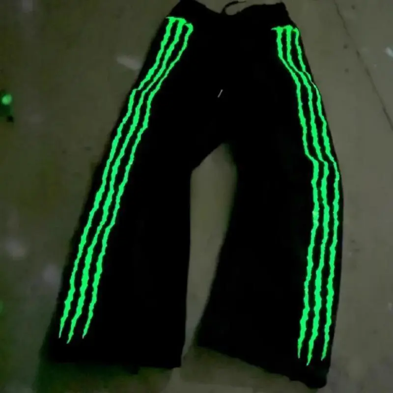 Claw Triple Stripe Fluorescence Embroidery Sweatpants Streetwear Hip Hop Personality Glow Casual Pants Cotton Drawstring Joggers