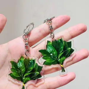 Pomelo Leaf Evil-Warding Keychain & Fortune-Bringing Lucky Backpack Charm, Acrylic Creative Gift (2pcs)