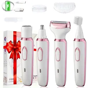 4 in 1 Electric Shaver, 1 Box USB Rechargeable Hair Removal Tool with Replacement Heads, Gentle Hair Removal Tool for Face, Eyebrow, Nose, Arm, Leg, Body, Rechargeable Shaver Machine