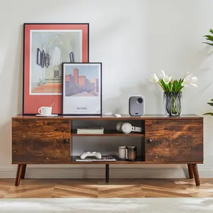 【Deal】Sweet Furniture S - Mid Century Modern TV Stand for 55-60 inch TV with Storage Cabinet, Adjustable Hinge - Wooden Media Console Table