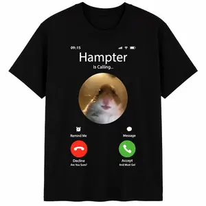 Hampter Is Calling Again Graphic Tee – Cute Hamster Meme Shirt, Premium 100% Cotton Casual Streetwea