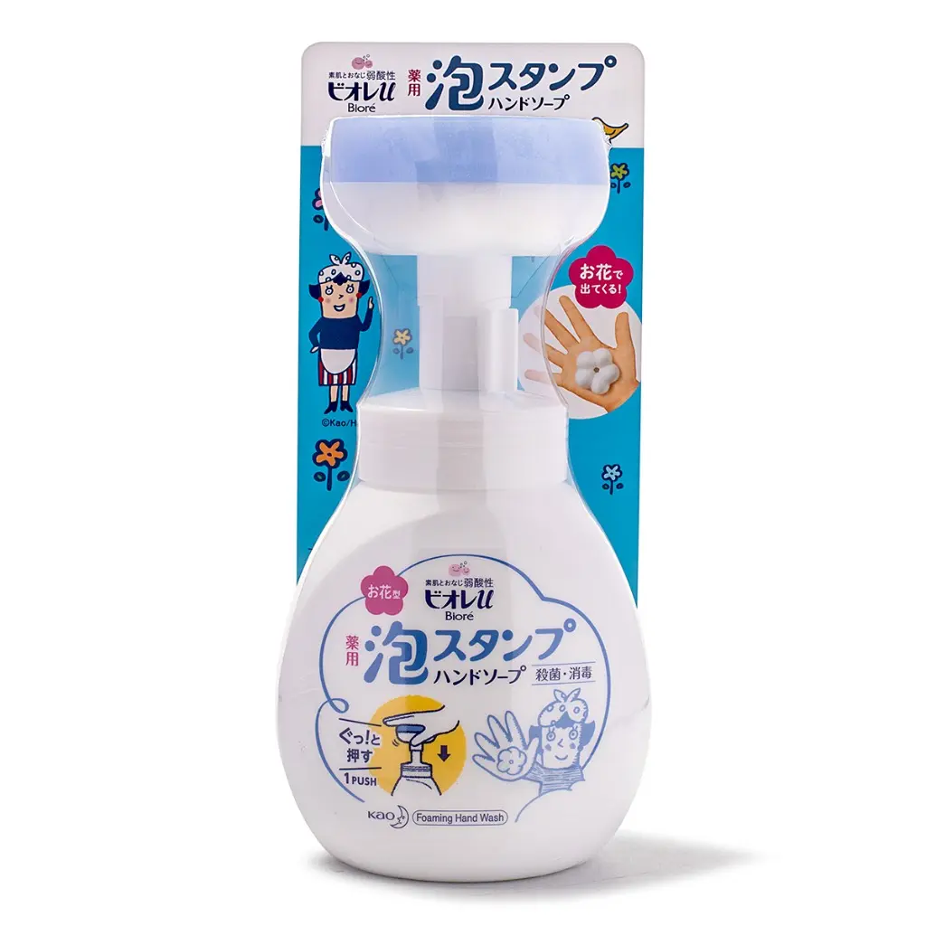KAO Biore U Foaming Hand Soap, Flower Stamp Dispenser for Fun Hand Washing, Liquid Self Care Product for Kids, Light Fruity Scent, 250 ml, Clean Hand Soap