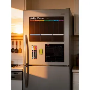 Magnetic Erasable Refrigerator Calendar 2-Piece Set, Rubber Base Kitchen Planner, Monthly Meal Planner & Today's Menu Whiteboard, Fridge Chalkboard, Includes Markers & 1 Eraser, Erased Easily for Kitchen Office Use