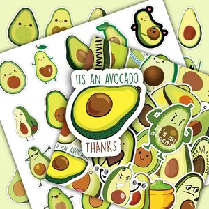 Avocado Pattern Sticker, 50pcs/set Cute Cartoon Self-adhesive Decorative Sticker, DIY Decals for Water Bottle, Laptop, Phone Case, Scrapbooking, Journal Making