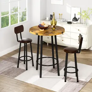 DKLGG 3 Piece Pub Dining Set for 2, Modern, Kitchen Counter Height Wood Top Bistro Easy Assemble, Rustic Brown