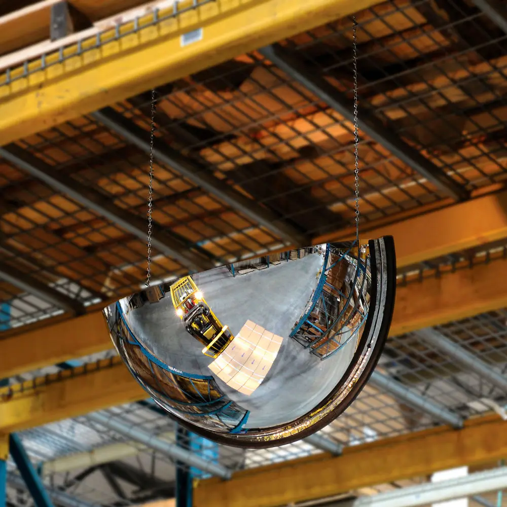 Global Industrial 670543 Durable Safety Plastic Silver Acrylic Half Dome Mirror - 36 in. Dia., 180-Deg Viewing Angle, Curved Panoramic Floor Mirror for Home Decor, Curved Panoramic Floor Mirrors