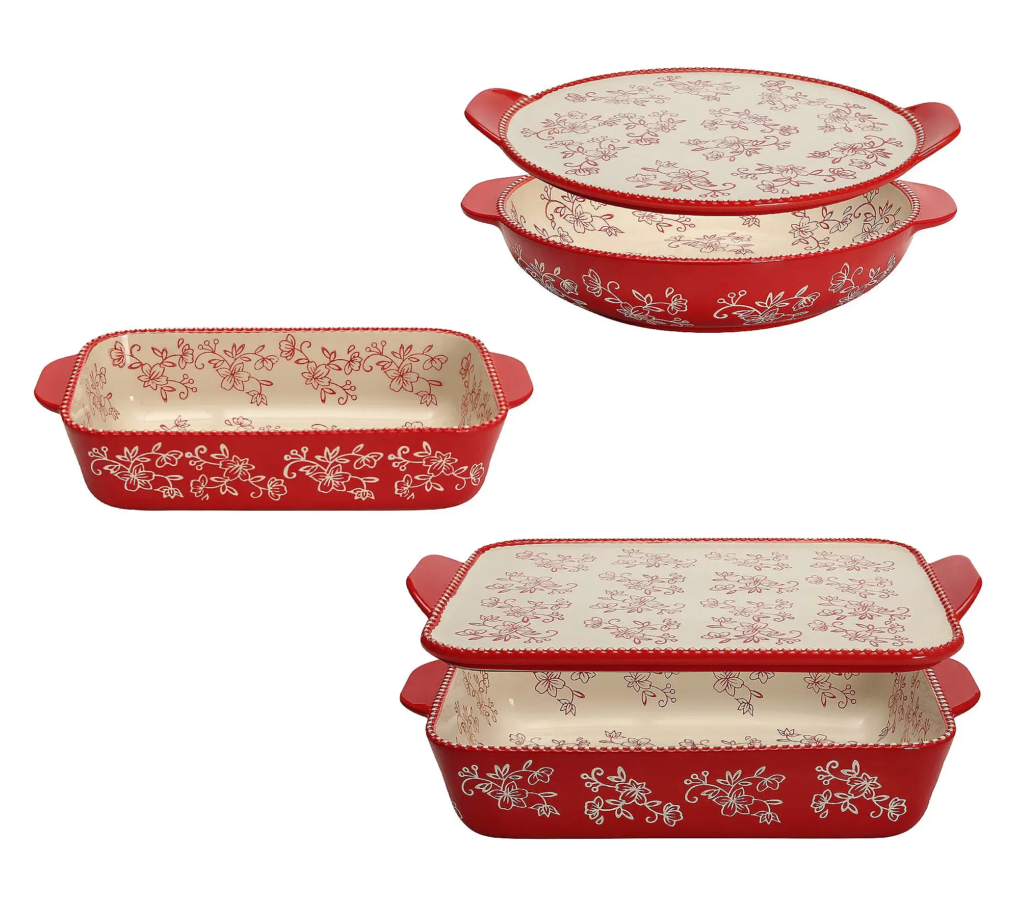 Temp-tations Floral Lace 5-Piece Essential Bakeware Set, Red