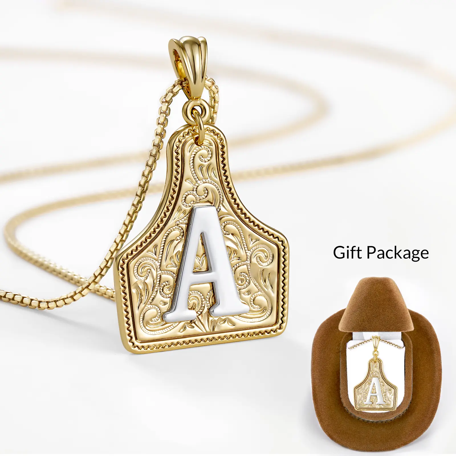 KissYan Western Jewelry Handmade CowTag Initial Necklace Two-Toned Gold Silver Pendant Adjustable 20 Inch Chain Gift for Men Women Mothers Day Gift Ideas