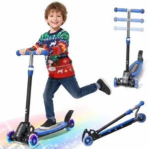 Scooter for Kids 3-5 5-7,Light up 3 Wheels Kick Scooter,Heavy Duty Folding Lean-to-Steer Scooters with 3 Adjustable Handlebar for Boys Girls,Widen Anti-Slip Deck,Rear Break,Holds up to 150Lbs