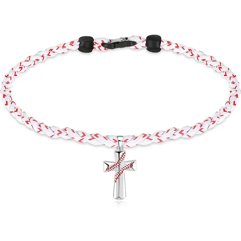 Bogadion Kids Stuff Male Baseball Necklaces for Boys 8-12, Triple-Rope Tornado Sports Necklace with Cross Charm Pendant, Soft Silicone & Rope Jewelry, Inspirational "I CAN DO ALL THINGS PHL4:13", White, 18.11in cuban link chain