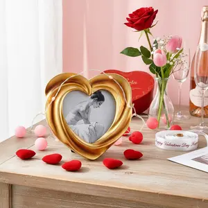 Vintage Gold Heart-Shaped Photo Frame, Home Decor Accessory, Valentine's Day Decor, Wedding Decoration, Room Decoration, Home Decoration, Includes Random Paper
