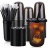 100pcs 16oz (0-500ml) BPA-Free Lightweight Disposable Black Plastic Cold Drink Cups - Leak-Proof Lids, U-Shaped Straws with Grip U-Shape Hold & Straw-Ready Sip, for Birthday, Halloween Party Use